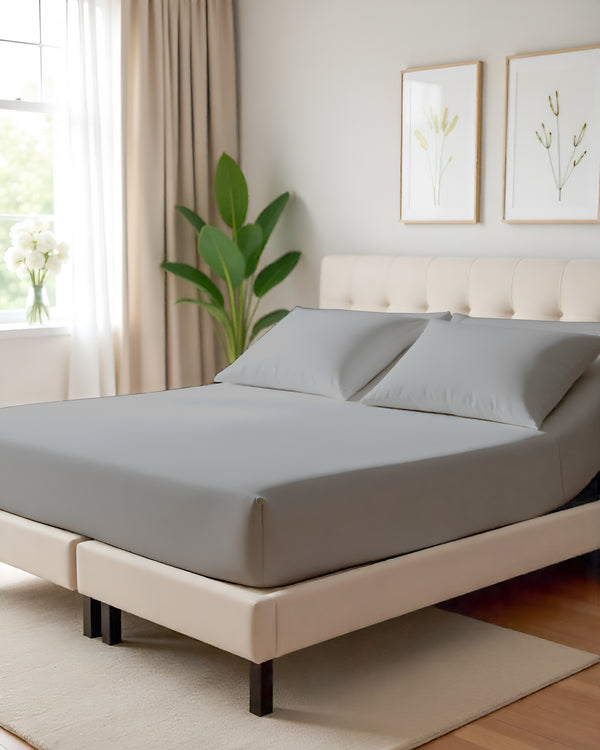 Serenity Split –  Premium Cotton 4 Piece Split Head Sheet Set- Light Gray