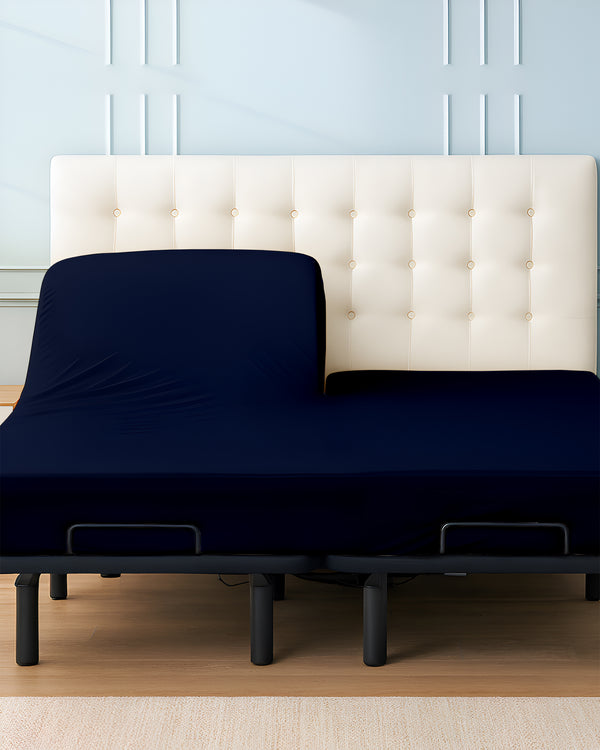 SleepSync Giza 1 Piece Split Head Fitted Sheet – Haven Navy Blue
