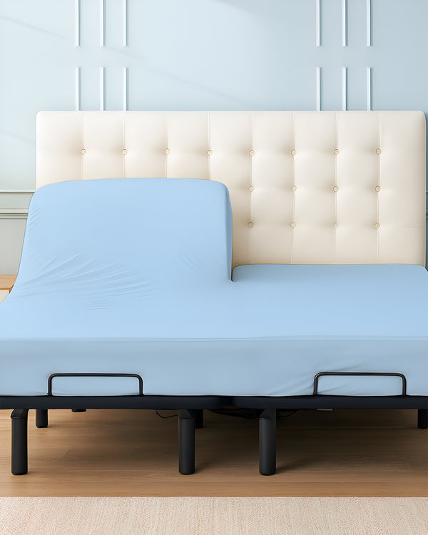 SleepSync Giza 1 Piece Split Head Fitted Sheet – Serenity Light Blue