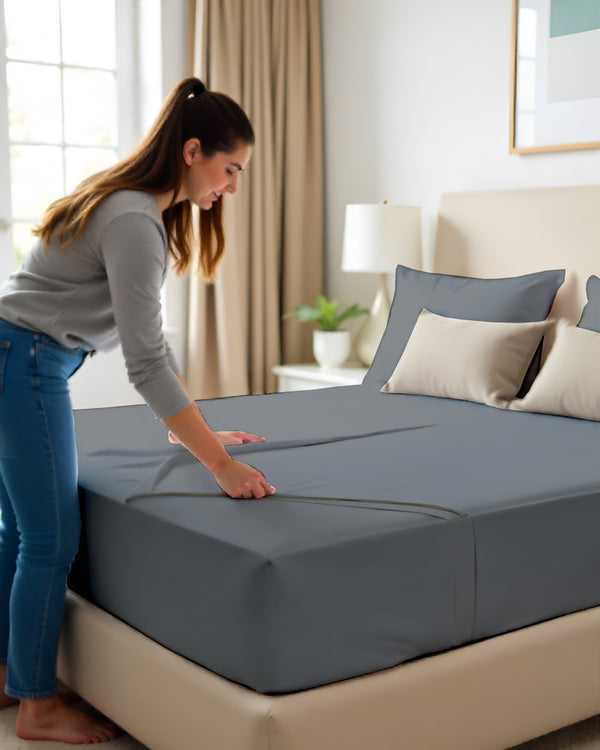 SleepNest 3 Piece Brushed Microfiber Fitted Sheet Set- Dark Gray