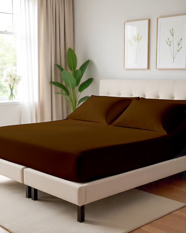 Serenity Split –  Premium Cotton 4 Piece Split Head Sheet Set- Chocolate