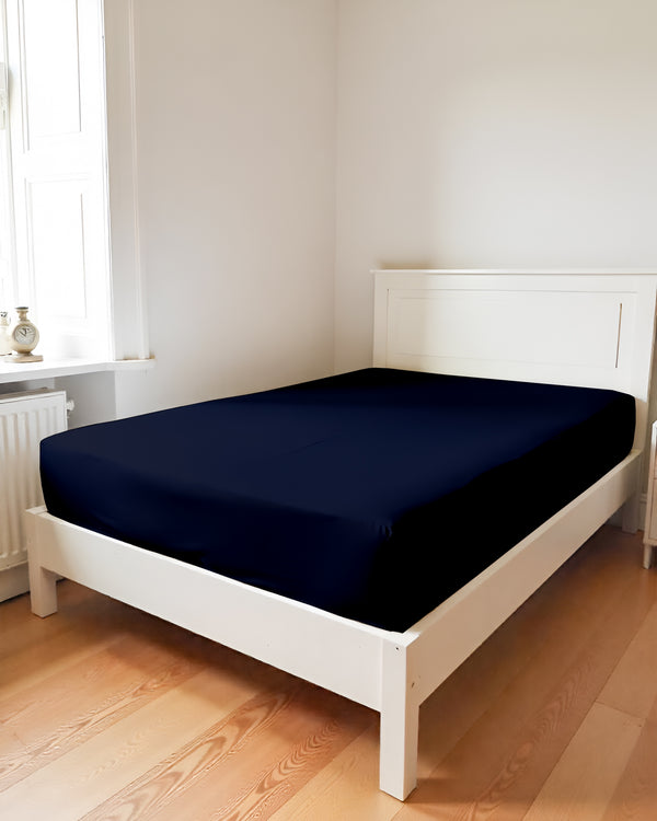 Luxe Giza Cotton 1 Piece Cot Fitted Sheet - Navy Blue