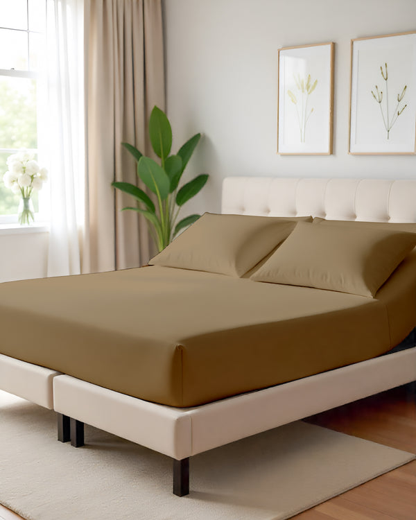 Serenity Split –  Premium Cotton 4 Piece Split Head Sheet Set- Taupe