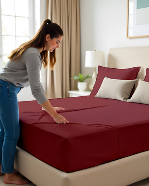 SleepNest 3 Piece Brushed Microfiber Fitted Sheet Set- Burgundy