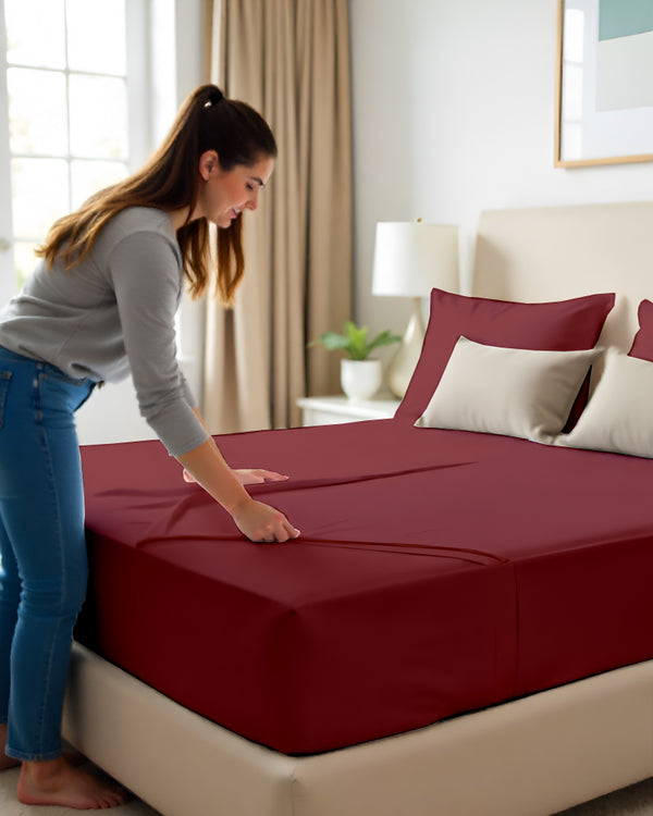 SleepNest 3 Piece Brushed Microfiber Fitted Sheet Set- Burgundy