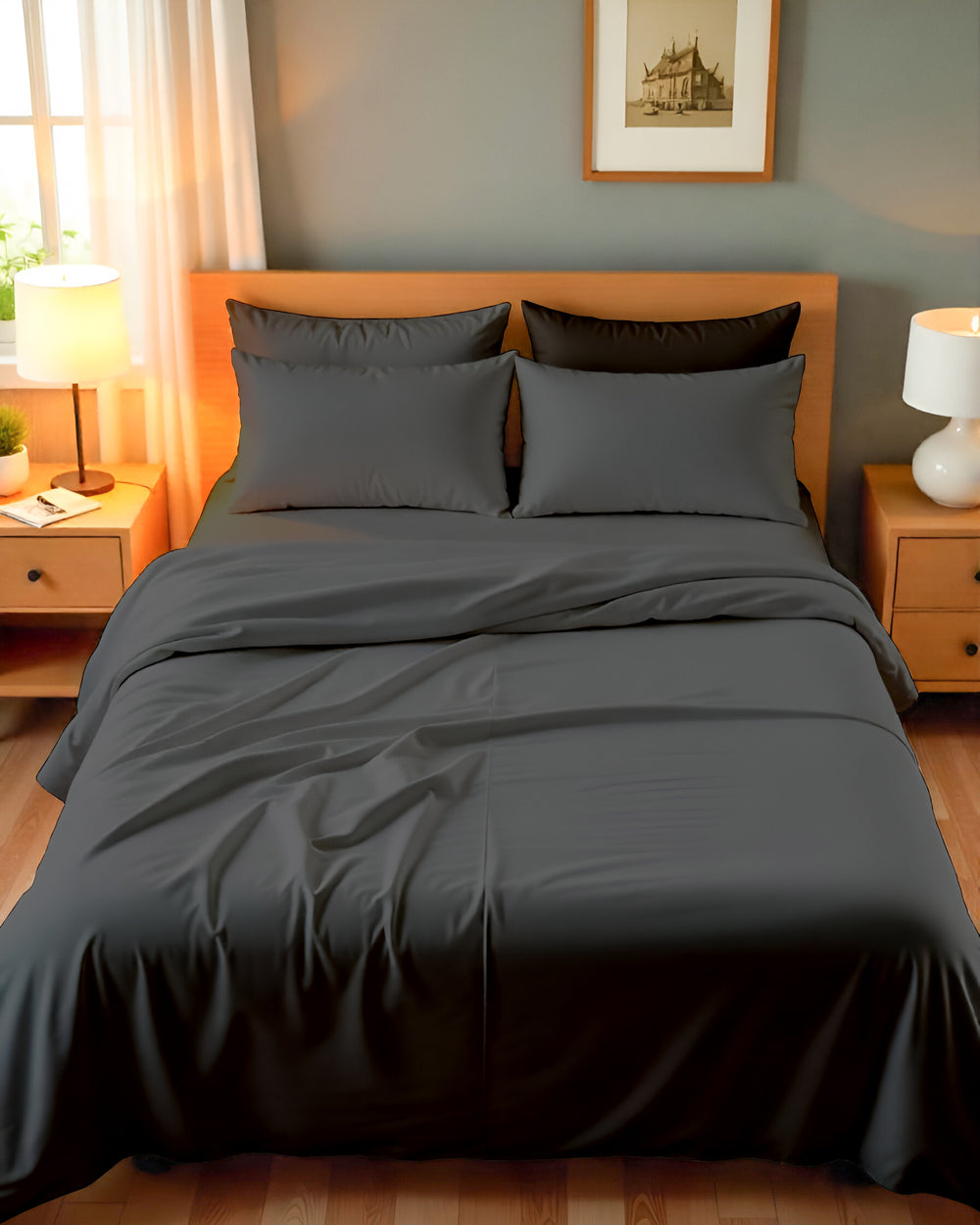Royal Dreams, Extra Deep 4 Piece Cotton Sheet Set- Dark Gray