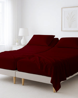 Softline Split Ultra-Soft 5-Piece Cotton Split Beds Sheet Set - Burgundy