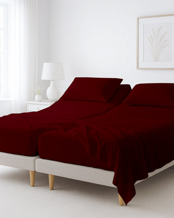 Softline Split Ultra-Soft 5-Piece Cotton Split Beds Sheet Set - Burgundy