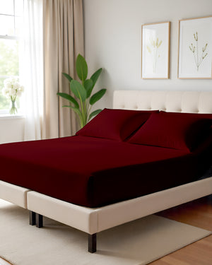 Serenity Split –  Premium Cotton 4 Piece Split Head Sheet Set- Burgundy