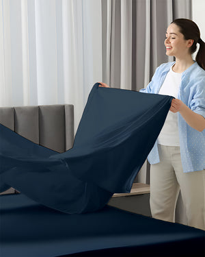 SleepEase Split Head 4 Piece Sheet Set- Navy Blue
