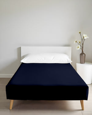 Luxe Giza Cotton 1 Piece Cot Fitted Sheet - Navy Blue