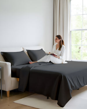 FlexFit Comfort Cotton 4-Piece Sleeper Sofa Sheet Set - Dark Gray