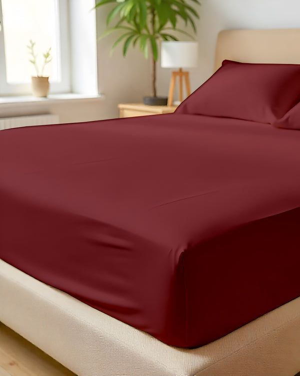 SleepNest 3 Piece Brushed Microfiber Fitted Sheet Set- Burgundy