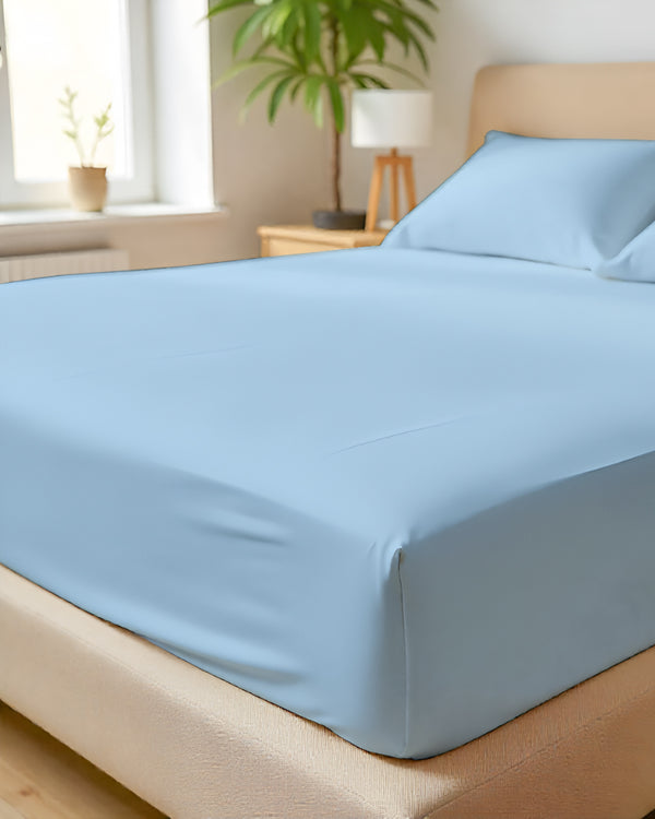 SleepNest 3 Piece Brushed Microfiber Fitted Sheet Set- Light Blue