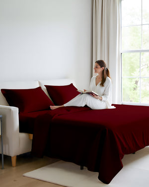 FlexFit Comfort Cotton 4-Piece Sleeper Sofa Sheet Set - Burgundy