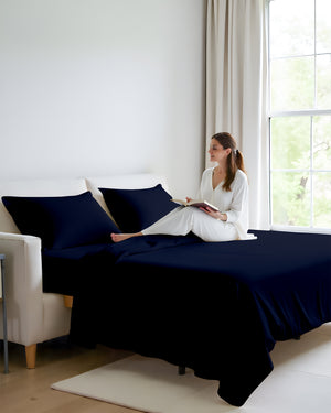 FlexFit Comfort Cotton 4-Piece Sleeper Sofa Sheet Set - Navy Blue