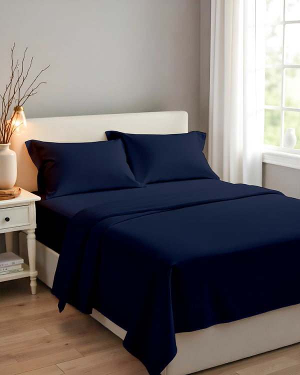 Royal Dreams, Extra Deep 4 Piece Cotton Sheet Set- Navy Blue