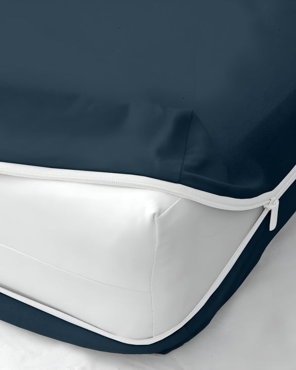 PureGuard ZipFit –  1 Piece Zipper Closure Fitted Sheet - Navy Blue