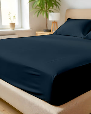 SleepNest 3 Piece Brushed Microfiber Fitted Sheet Set- Navy Blue