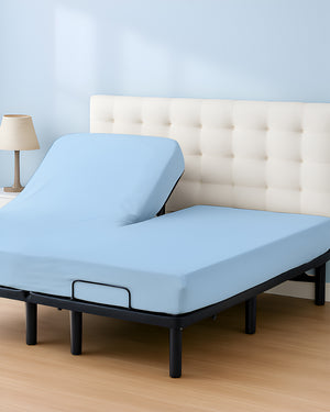 SleepSync Giza 1 Piece Split Head Fitted Sheet – Serenity Light Blue
