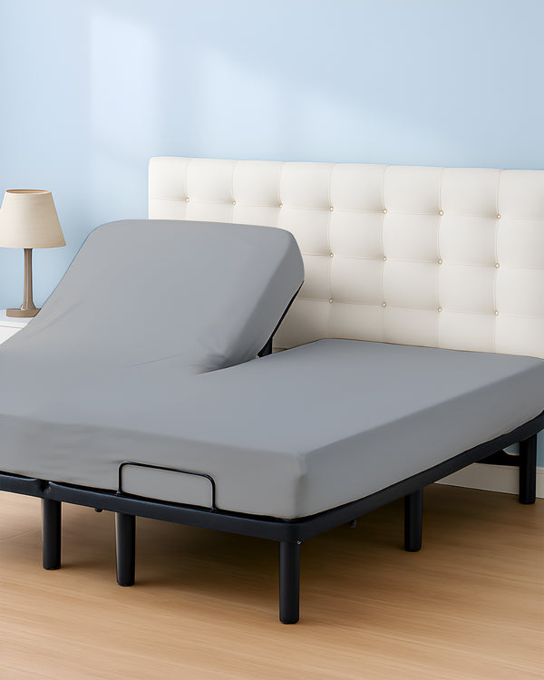 SleepSync Giza 1 Piece Split Head Fitted Sheet – Calm Light Gray