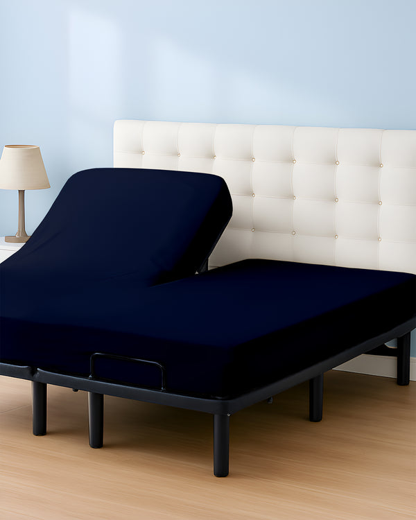 SleepSync Giza 1 Piece Split Head Fitted Sheet – Haven Navy Blue
