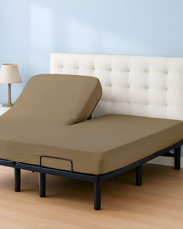 SleepSync Giza 1 Piece Split Head Fitted Sheet – Earth Taupe