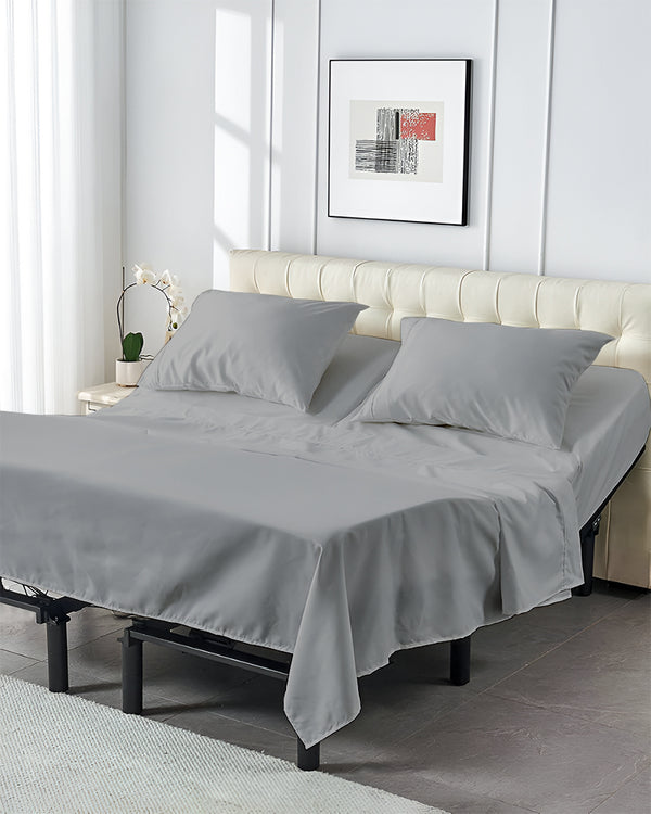 SplitLuxe Giza 4-Piece Split Head Sheet Set – Cool Light Gray