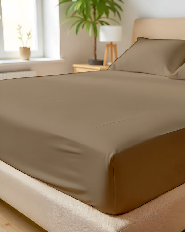 SleepNest 3 Piece Brushed Microfiber Fitted Sheet Set- Taupe