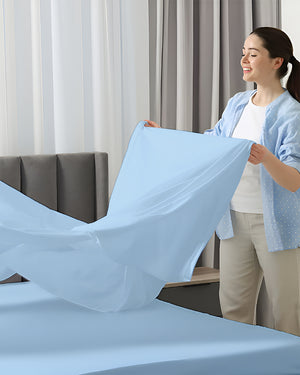 SleepEase Split Head 4 Piece Sheet Set- Light Blue