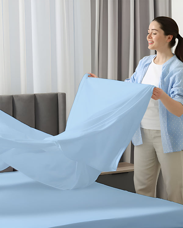 SleepEase Split Head 4 Piece Sheet Set- Light Blue