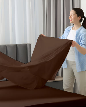 SleepEase Split Head 4 Piece Sheet Set- Chocolate