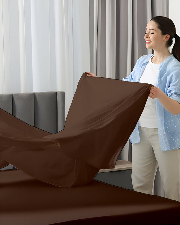 SleepEase Split Head 4 Piece Sheet Set- Chocolate