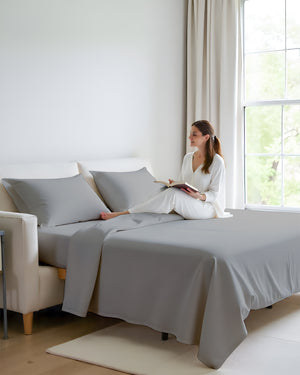 FlexFit Comfort Cotton 4-Piece Sleeper Sofa Sheet Set - Light Gray