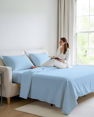 FlexFit Comfort Cotton 4-Piece Sleeper Sofa Sheet Set - Light Blue