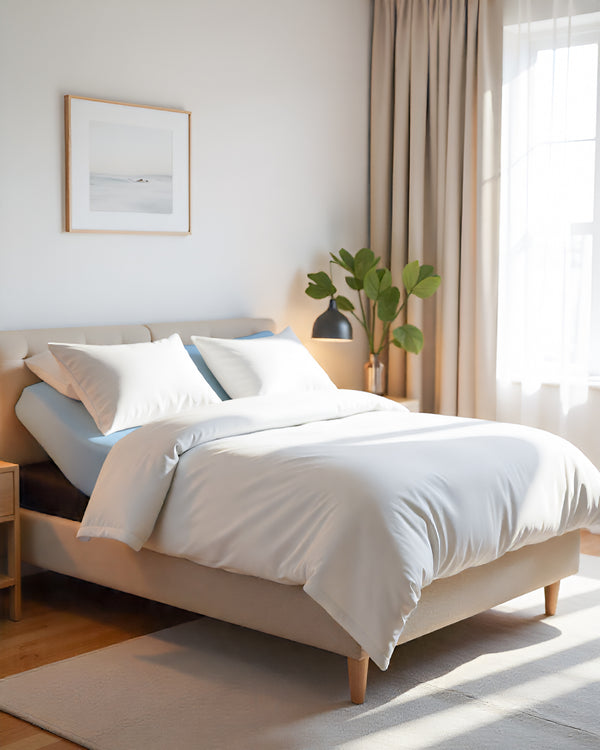 PureEase 1 Piece Top Split Microfiber Fitted Sheet- Light Blue