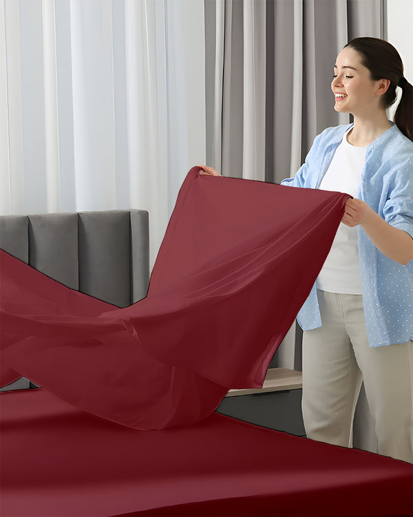 SleepEase Split Head 4 Piece Sheet Set- Burgundy