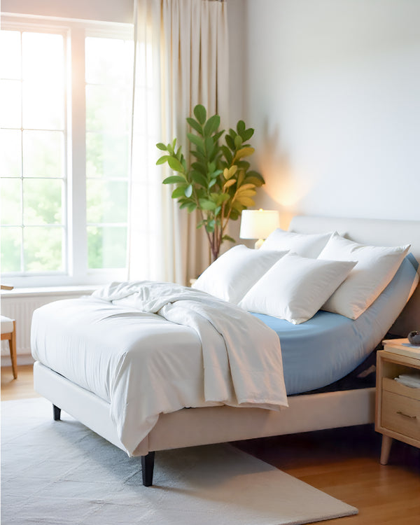 PureEase 1 Piece Top Split Microfiber Fitted Sheet- Light Blue