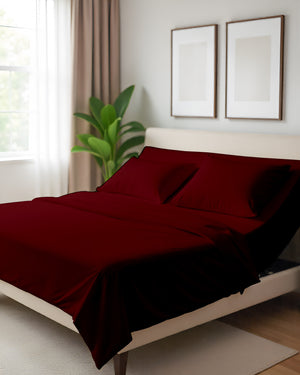Serenity Split –  Premium Cotton 4 Piece Split Head Sheet Set- Burgundy