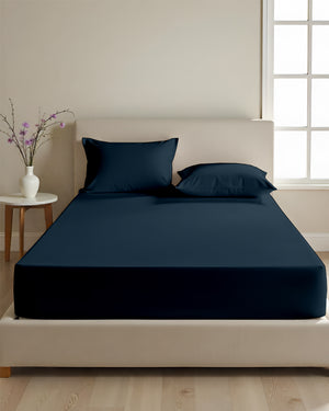 SleepNest 3 Piece Brushed Microfiber Fitted Sheet Set- Navy Blue