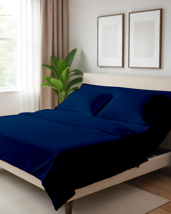 Serenity Split –  Premium Cotton 4 Piece Split Head Sheet Set- Navy Blue
