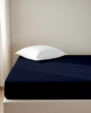 Luxe Giza Cotton 1 Piece Cot Fitted Sheet - Navy Blue