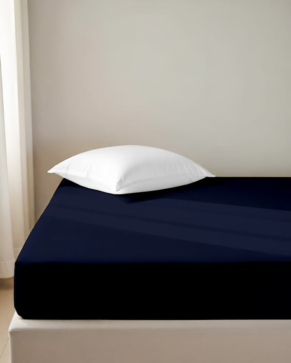 Luxe Giza Cotton 1 Piece Cot Fitted Sheet - Navy Blue