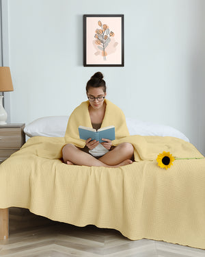 Havenweave Microfiber 1 Piece Waffle Coverlet - Pastel Yellow-Bed Layers-Shreem Linen-Slumber Sphere