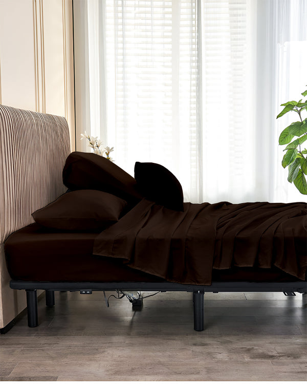 SplitLuxe Giza 4-Piece Split Head Sheet Set – Cocoa Chocolate