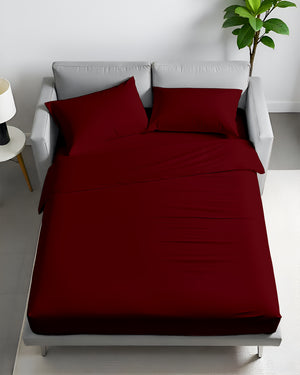 FlexFit Comfort Cotton 4-Piece Sleeper Sofa Sheet Set - Burgundy