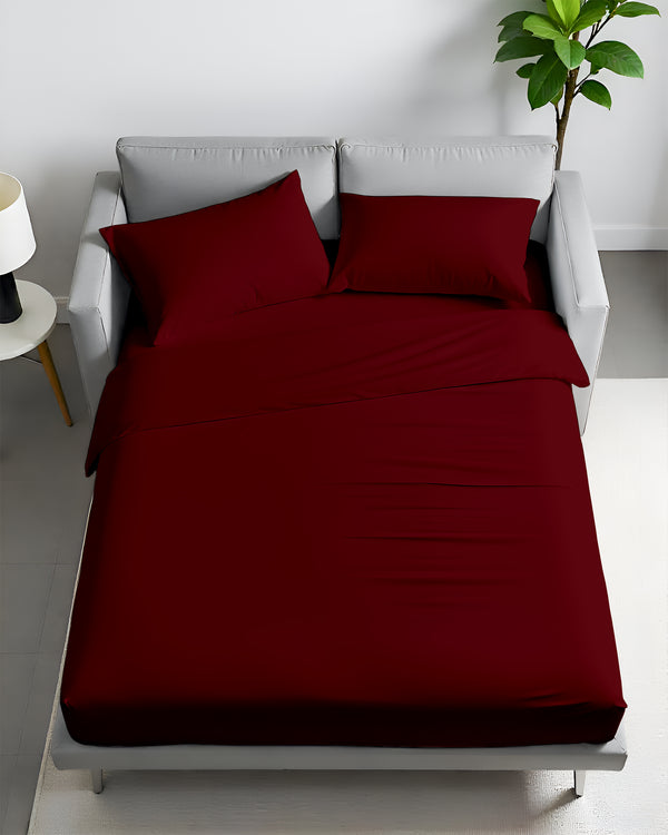 FlexFit Comfort Cotton 4-Piece Sleeper Sofa Sheet Set - Burgundy