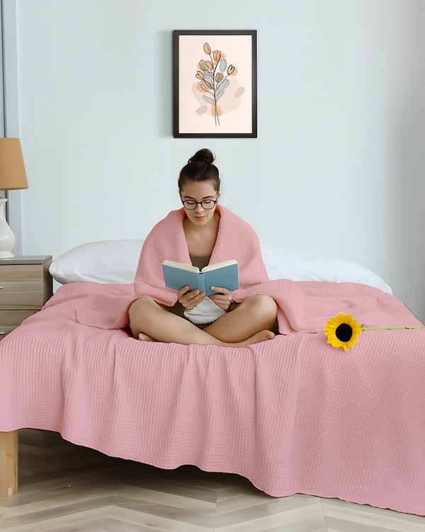 Havenweave Microfiber 1 Piece Waffle Coverlet - Blush Pink-Bed Layers-Shreem Linen-Slumber Sphere