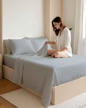 FoldEase Murphy Bed 4 Piece Sheet Set- Light Gray