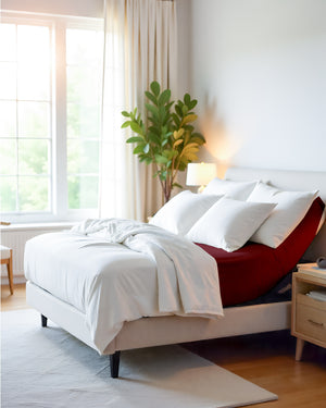 PureEase 1 Piece Top Split Microfiber Fitted Sheet- Burgundy